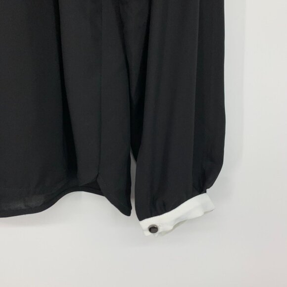 Studio Badgley Mischka Top Black Long Sleeve Sheer Tie Neck - Picture 9 of 9